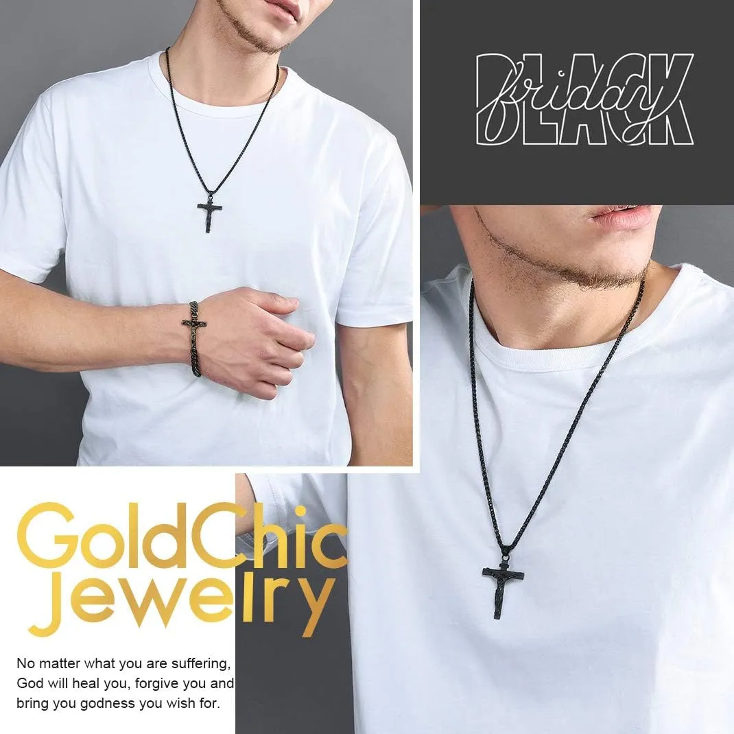 GOLDCHIC JEWELRY Cross INRI Crucifix Pendant Necklace, Virgin Mary Miraculous Medal Necklaces, Jesus Christain Jewelry