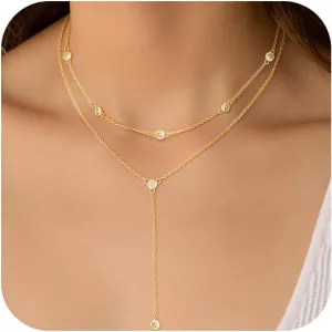 Gold/Silver Plated Necklace for Women, Dainty Layered Long Necklaces for Women Trendy Simple Beaded Chain Y Necklace Waterproof Jewelry Gifts