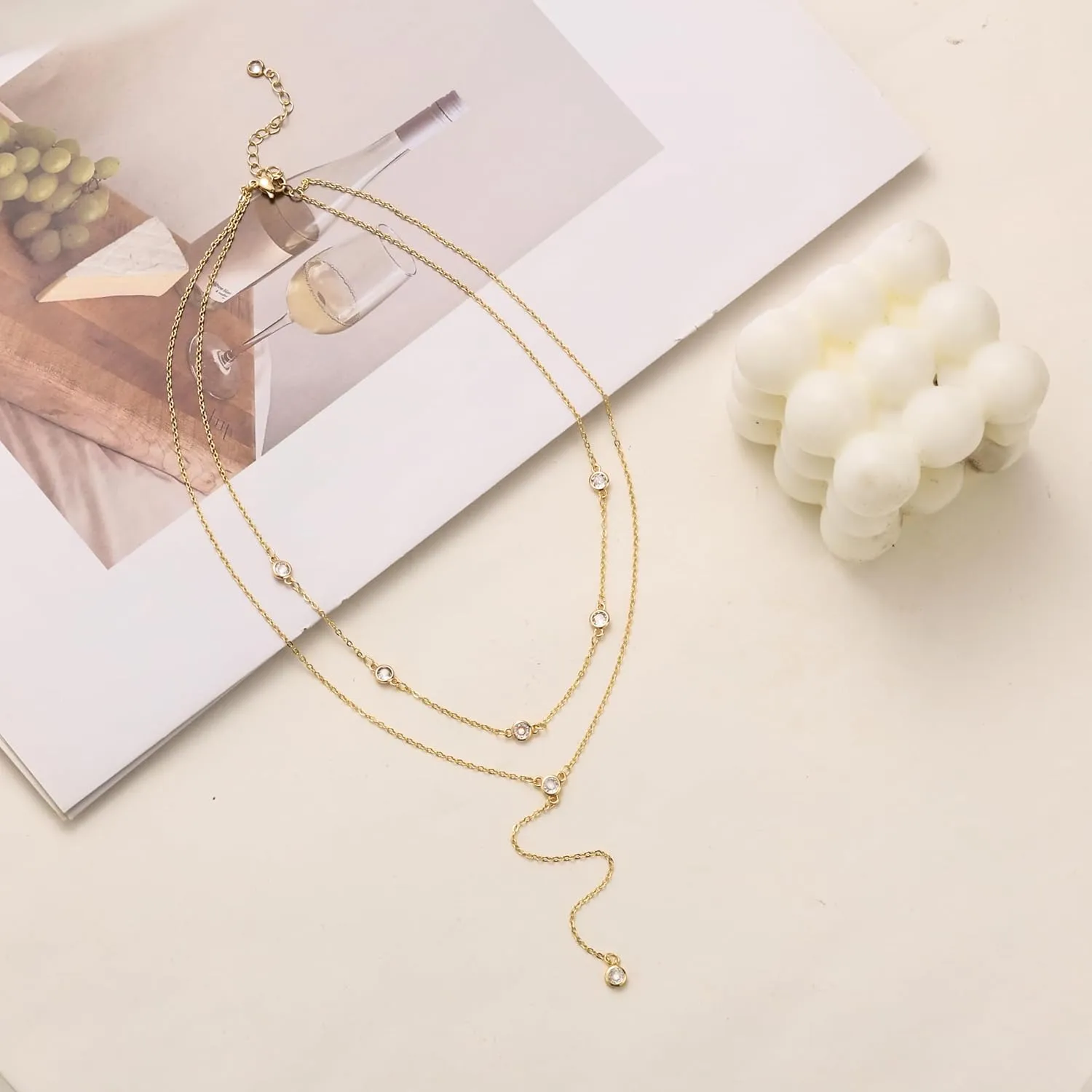 Gold/Silver Plated Necklace for Women, Dainty Layered Long Necklaces for Women Trendy Simple Beaded Chain Y Necklace Waterproof Jewelry Gifts