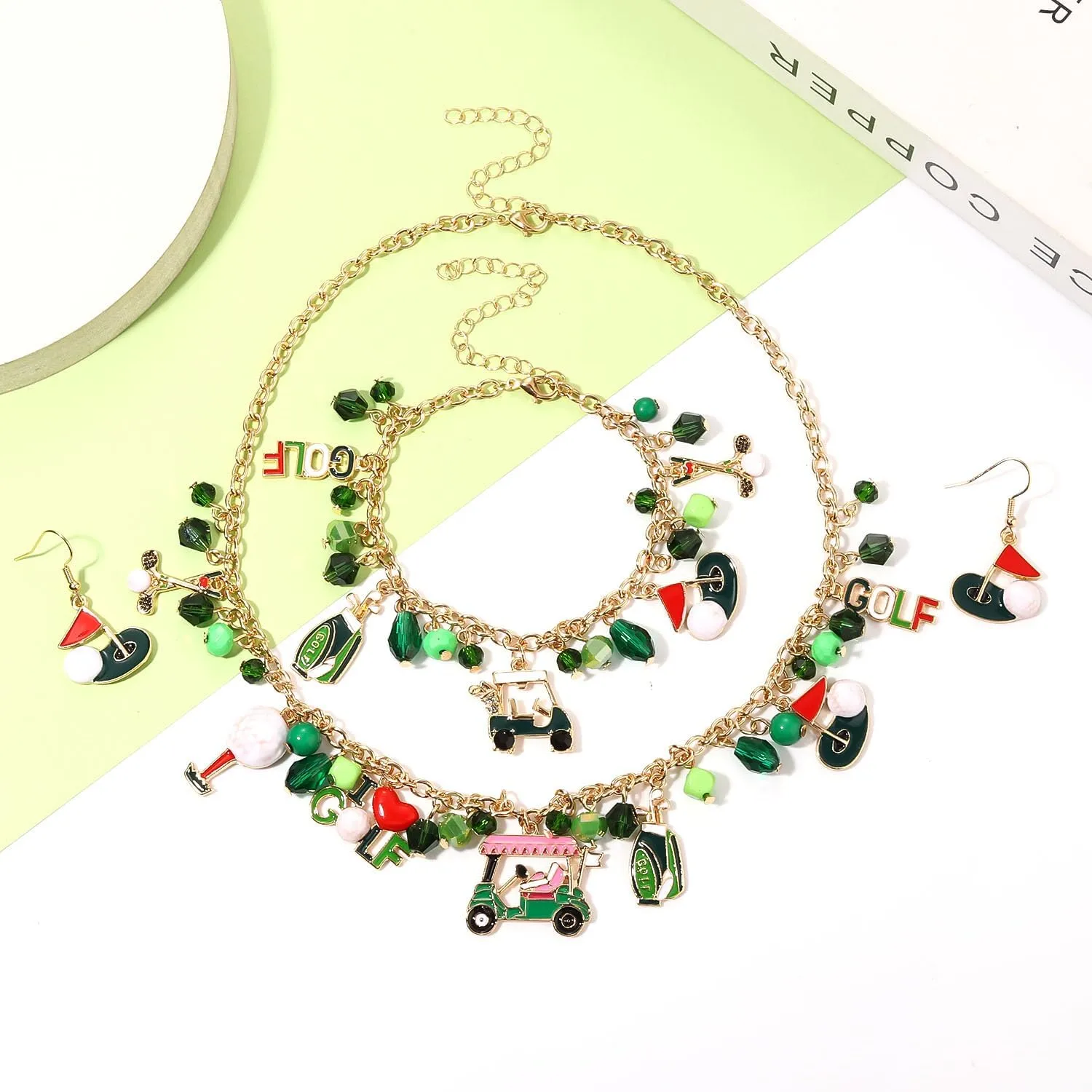 Golf Necklace Earrings for Women Golf Club Flag Tee Putting Green Pendant Necklace Pearl Beaded Golf Choker Necklaces Golf Dangle Earrings Golf Jewelry Accessories Outfits Party Favors Gifts