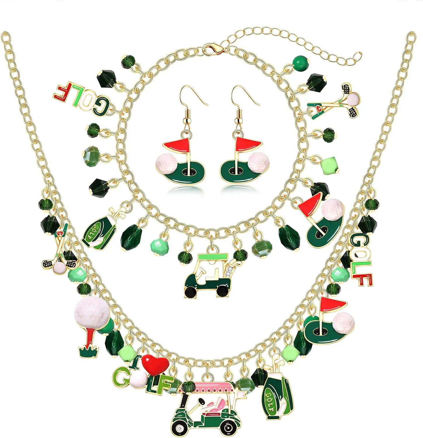 Golf Necklace Earrings for Women Golf Club Flag Tee Putting Green Pendant Necklace Pearl Beaded Golf Choker Necklaces Golf Dangle Earrings Golf Jewelry Accessories Outfits Party Favors Gifts