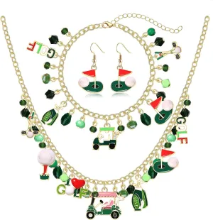 Golf Necklace Earrings for Women Golf Club Flag Tee Putting Green Pendant Necklace Pearl Beaded Golf Choker Necklaces Golf Dangle Earrings Golf Jewelry Accessories Outfits Party Favors Gifts