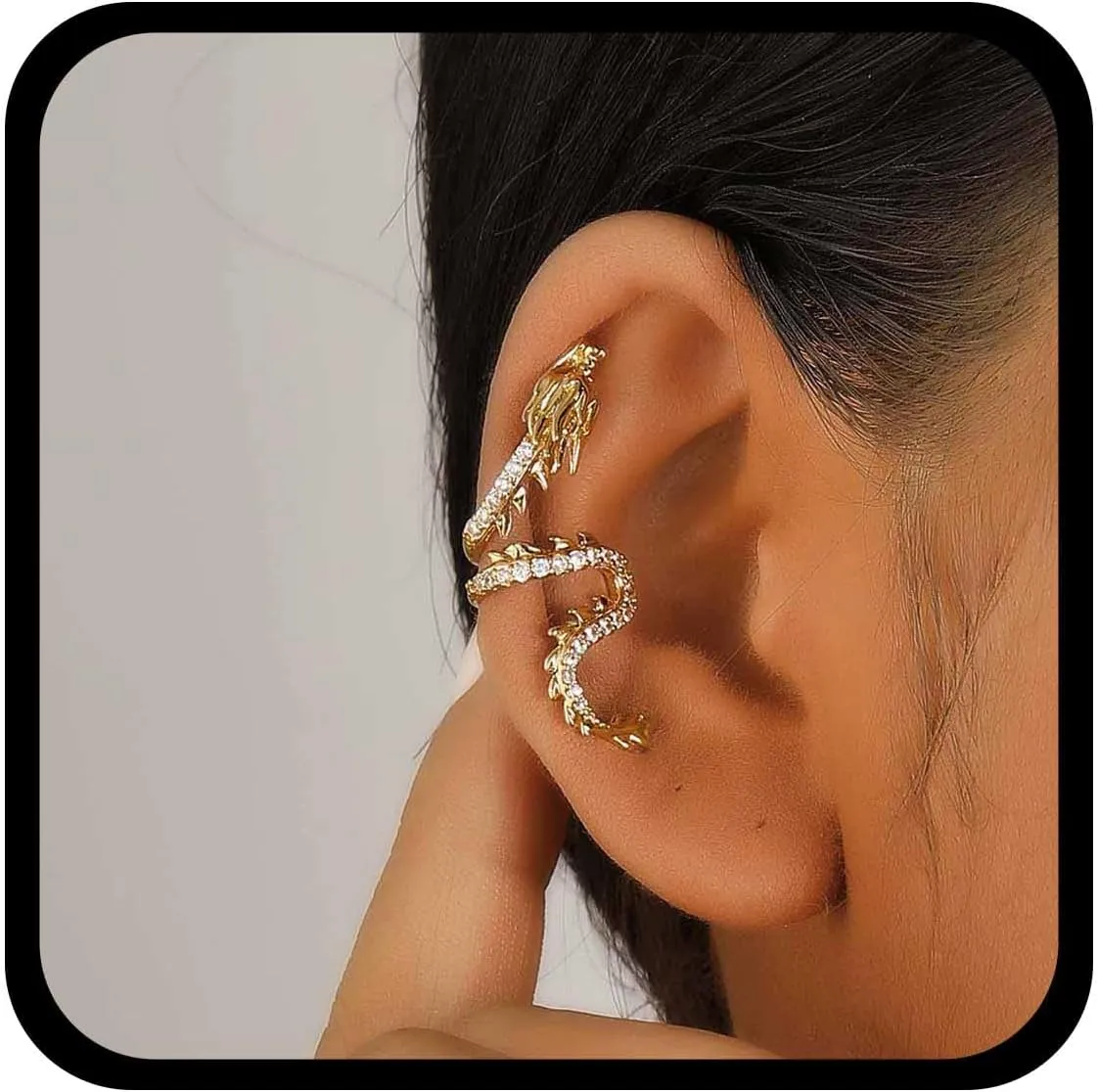 Gothic Dragon Ear Cuff Earrings Gold Dragon Cuff Wrap Earrings Crystal Dragon Earring Dragon Crawler Cuff Earrings Cz Dragon Cartilage Cuff Earrings Jewelry For Women(Gold Left)