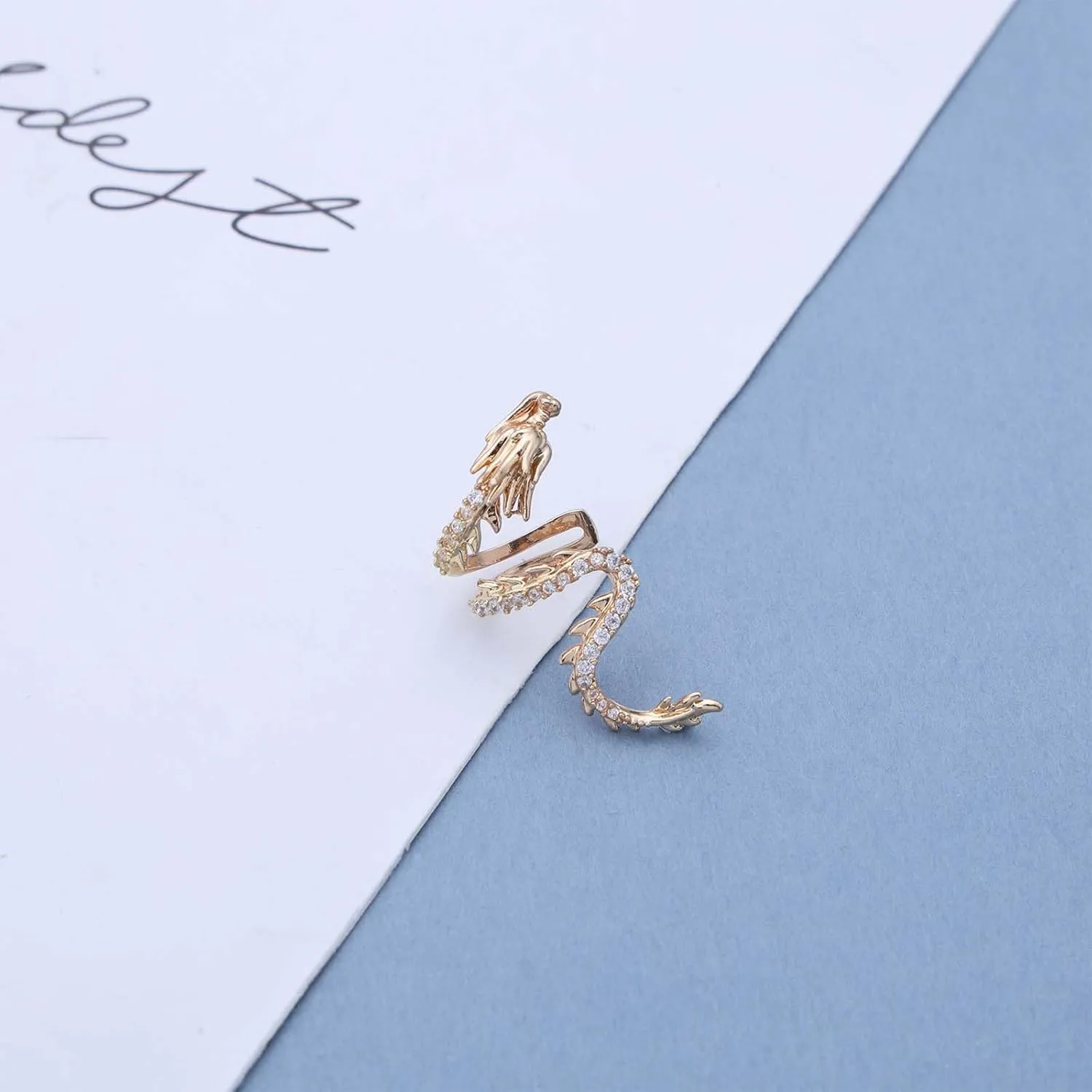 Gothic Dragon Ear Cuff Earrings Gold Dragon Cuff Wrap Earrings Crystal Dragon Earring Dragon Crawler Cuff Earrings Cz Dragon Cartilage Cuff Earrings Jewelry For Women(Gold Left)