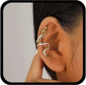 Gothic Dragon Ear Cuff Earrings Gold Dragon Cuff Wrap Earrings Crystal Dragon Earring Dragon Crawler Cuff Earrings Cz Dragon Cartilage Cuff Earrings Jewelry For Women(Gold Left)