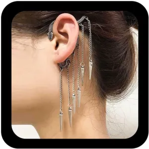 Gothic Snake Climber Cuff Silver Spike Chain Earrings Halloween Snake Earrings Spiked Ear Wrap Serpent Crawler Serpent Ear Cuff No Piercing Jewelry for Women