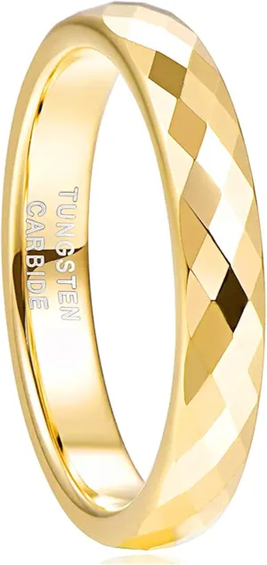 Greenpod 4MM Tungsten Carbide Rings Faceted Edge Dome Polished Rose Gold/Black/Gold/Silver Wedding Band Comfort Fit for Women Size 5-12