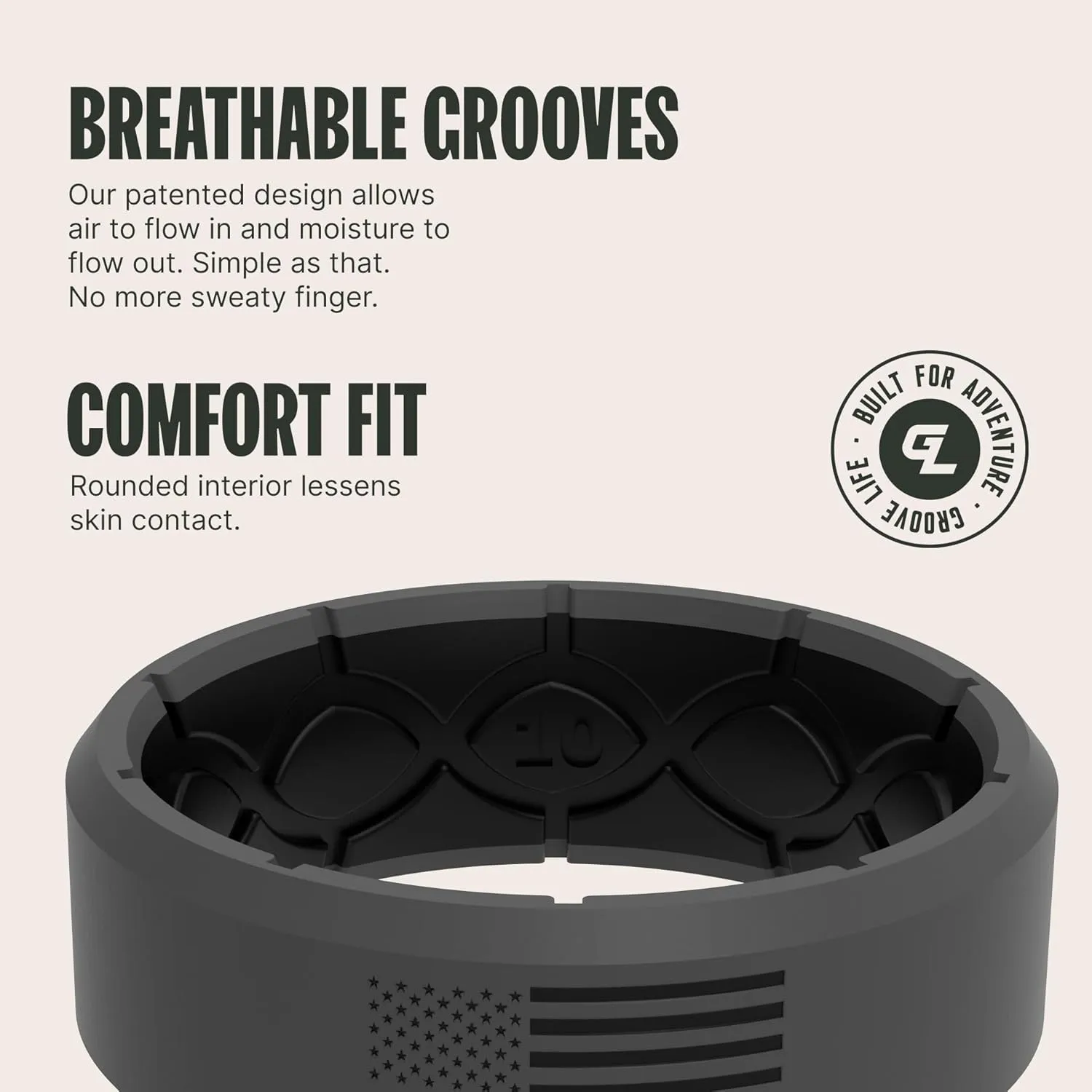 Groove Life Zeus Hero Ring - Breathable Silicone Wedding Rings for Men, Lifetime Coverage, Unique Design, Comfort Fit Ring