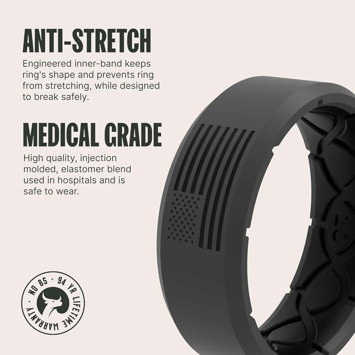 Groove Life Zeus Hero Ring - Breathable Silicone Wedding Rings for Men, Lifetime Coverage, Unique Design, Comfort Fit Ring