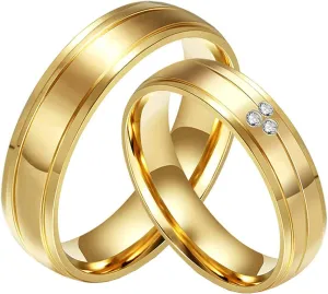 Gualiy Couple Ring Stainless Steel High Polished Cubic Zirconia CZ 6MM Wedding Ring Set Two Rings His Hers Couple Rings Size 5-12