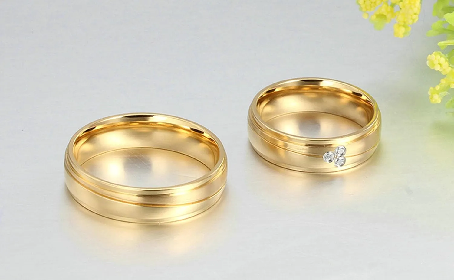 Gualiy Couple Ring Stainless Steel High Polished Cubic Zirconia CZ 6MM Wedding Ring Set Two Rings His Hers Couple Rings Size 5-12