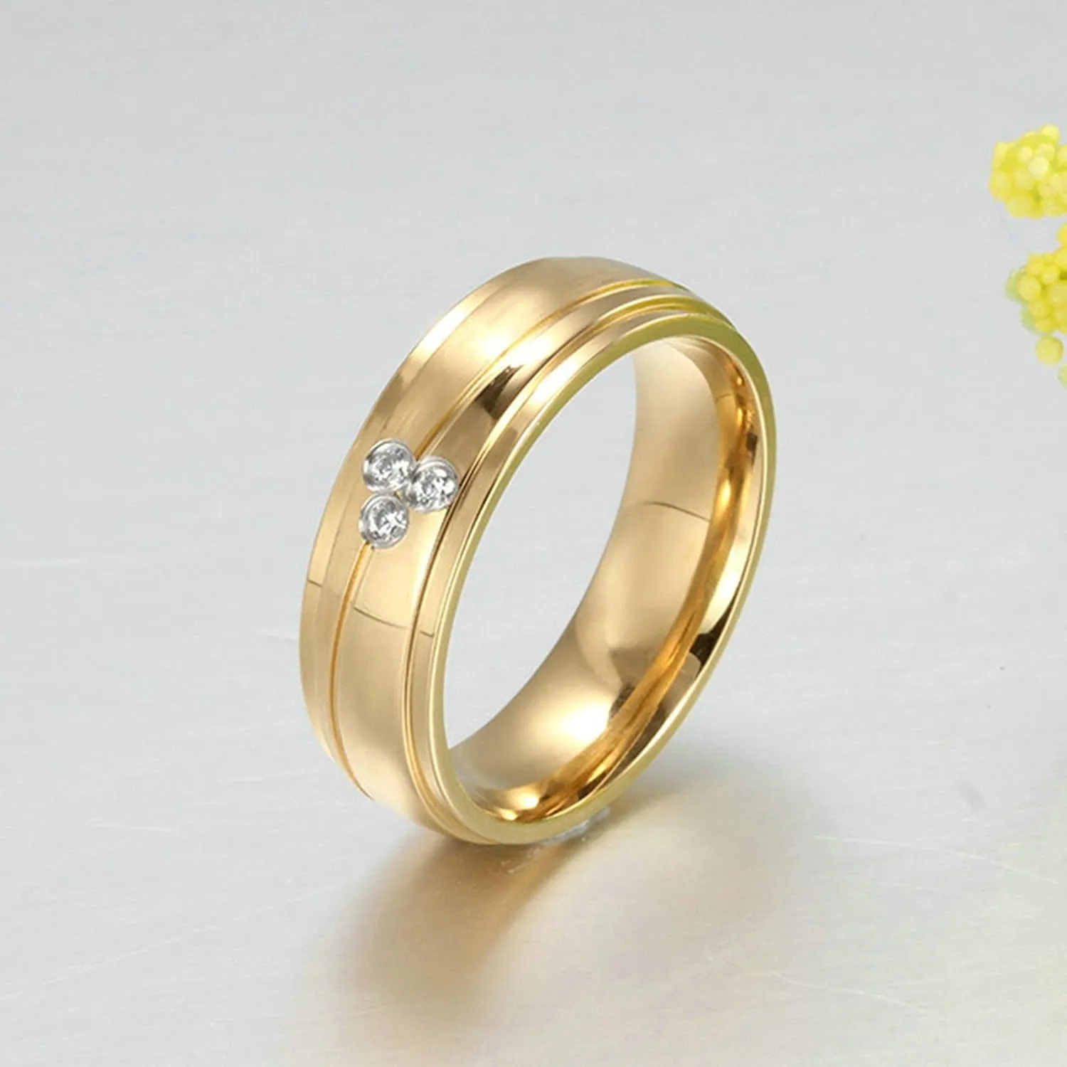 Gualiy Couple Ring Stainless Steel High Polished Cubic Zirconia CZ 6MM Wedding Ring Set Two Rings His Hers Couple Rings Size 5-12