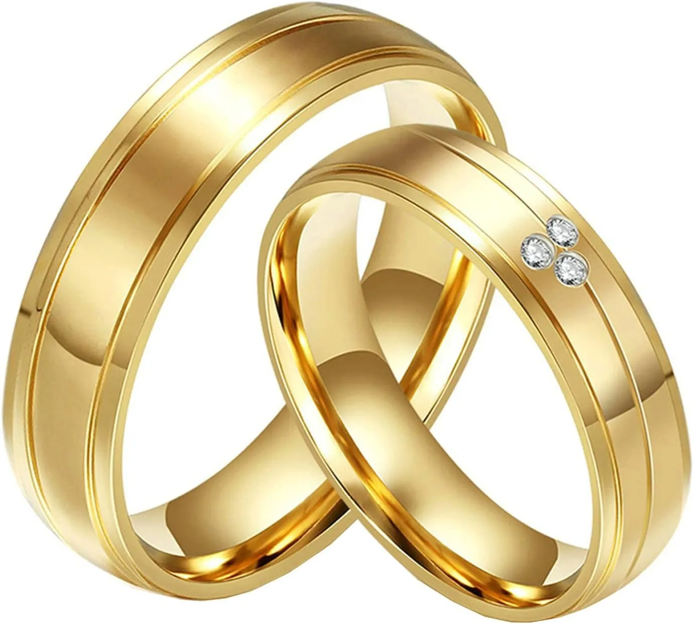 Gualiy Couple Ring Stainless Steel High Polished Cubic Zirconia CZ 6MM Wedding Ring Set Two Rings His Hers Couple Rings Size 5-12