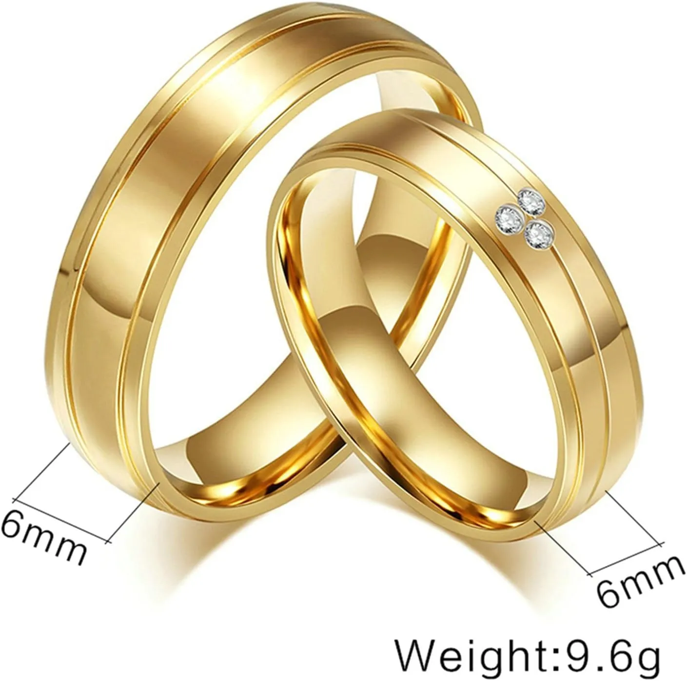 Gualiy Couple Ring Stainless Steel High Polished Cubic Zirconia CZ 6MM Wedding Ring Set Two Rings His Hers Couple Rings Size 5-12