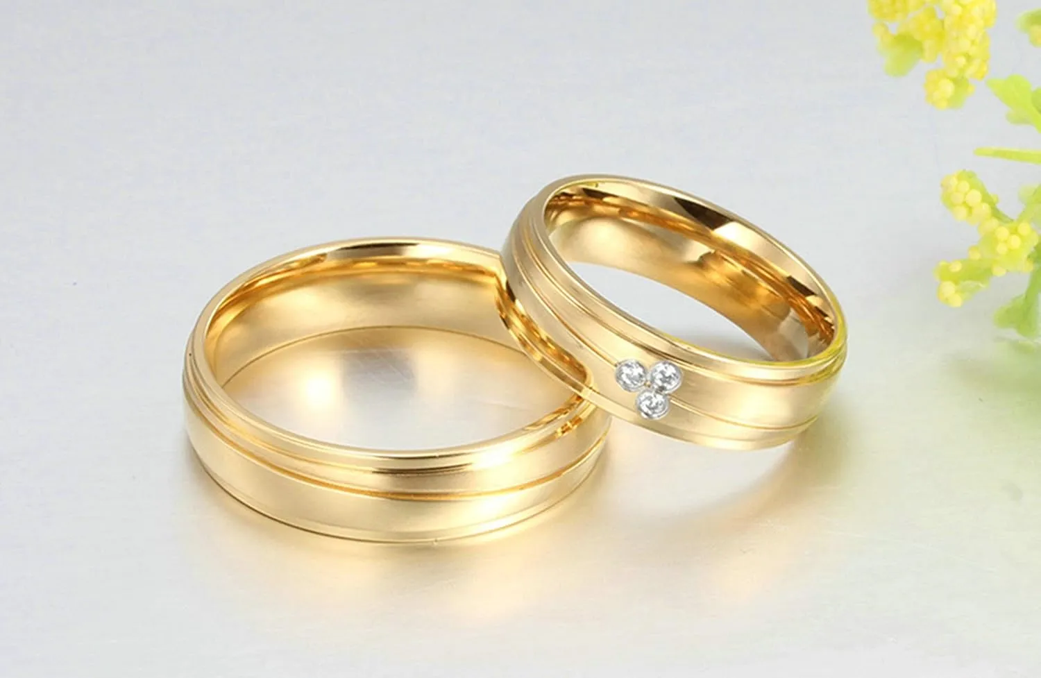 Gualiy Couple Ring Stainless Steel High Polished Cubic Zirconia CZ 6MM Wedding Ring Set Two Rings His Hers Couple Rings Size 5-12