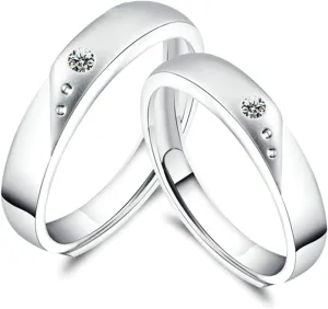 Gualiy Sterling Silver Couple Promise Rings Polished Matte Adjuatsble Ring Silver Engagement Ring His and Hers Sets