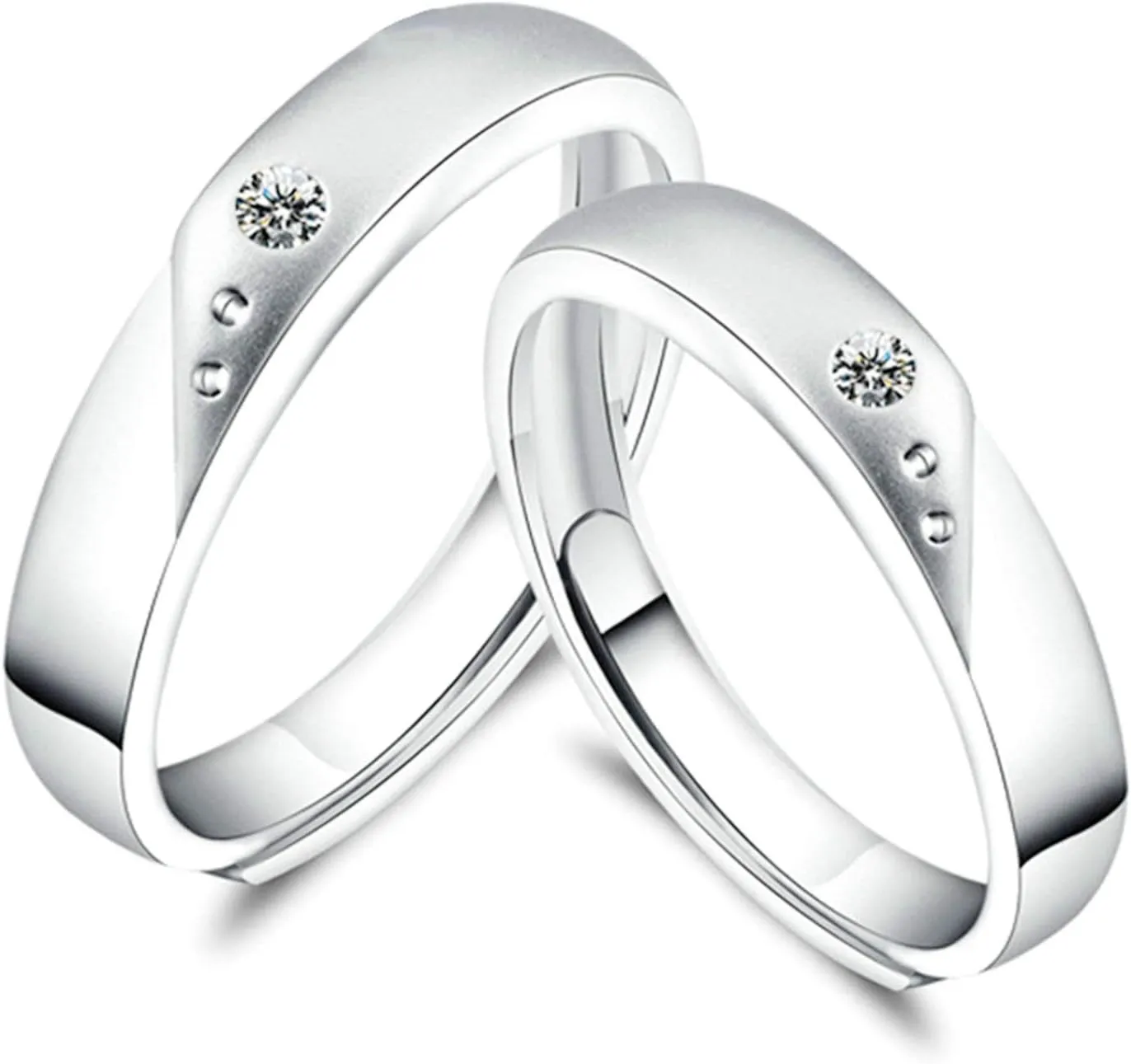 Gualiy Sterling Silver Couple Promise Rings Polished Matte Adjuatsble Ring Silver Engagement Ring His and Hers Sets