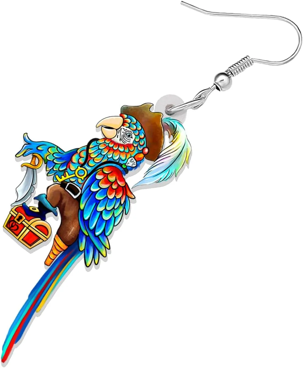 Halloween Acrylic Cute Pirates Parrot Earrings Tropical Birds Animals Dangle Trendy Jewelry For Women Bird Lovers Costume Gifts