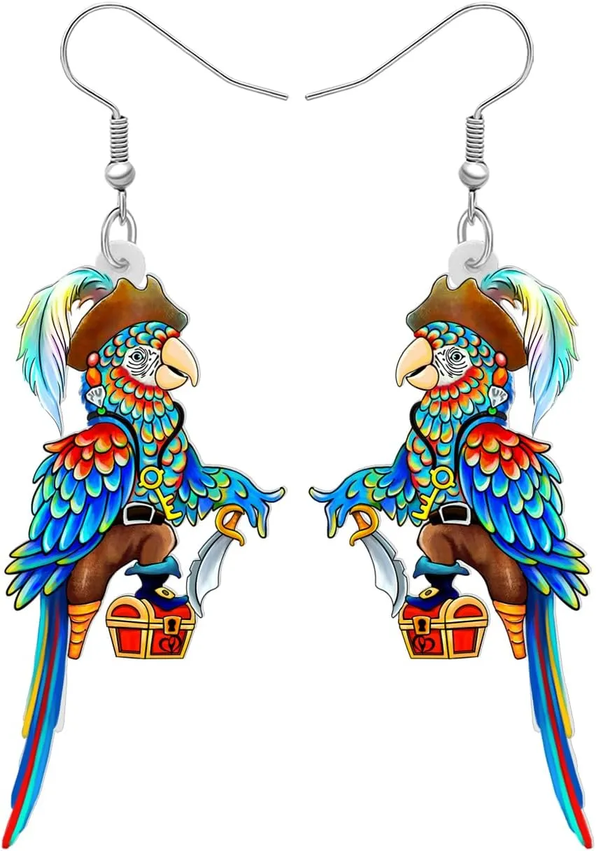 Halloween Acrylic Cute Pirates Parrot Earrings Tropical Birds Animals Dangle Trendy Jewelry For Women Bird Lovers Costume Gifts