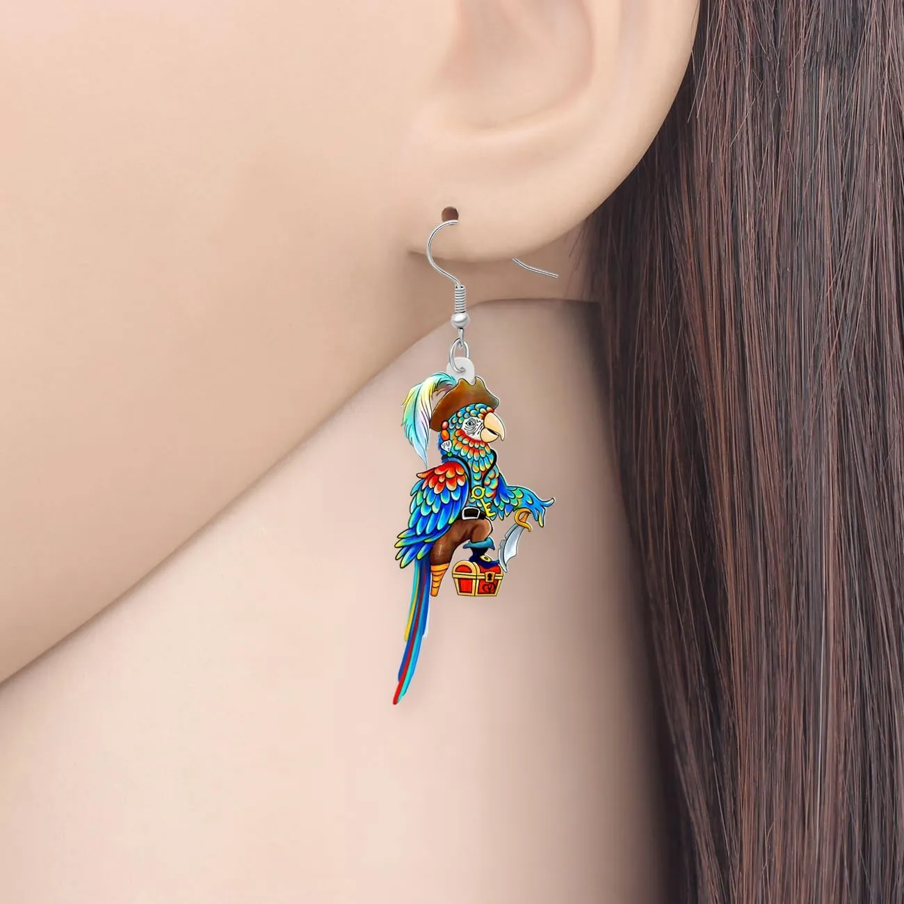 Halloween Acrylic Cute Pirates Parrot Earrings Tropical Birds Animals Dangle Trendy Jewelry For Women Bird Lovers Costume Gifts
