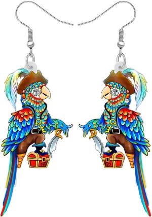 Halloween Acrylic Cute Pirates Parrot Earrings Tropical Birds Animals Dangle Trendy Jewelry For Women Bird Lovers Costume Gifts