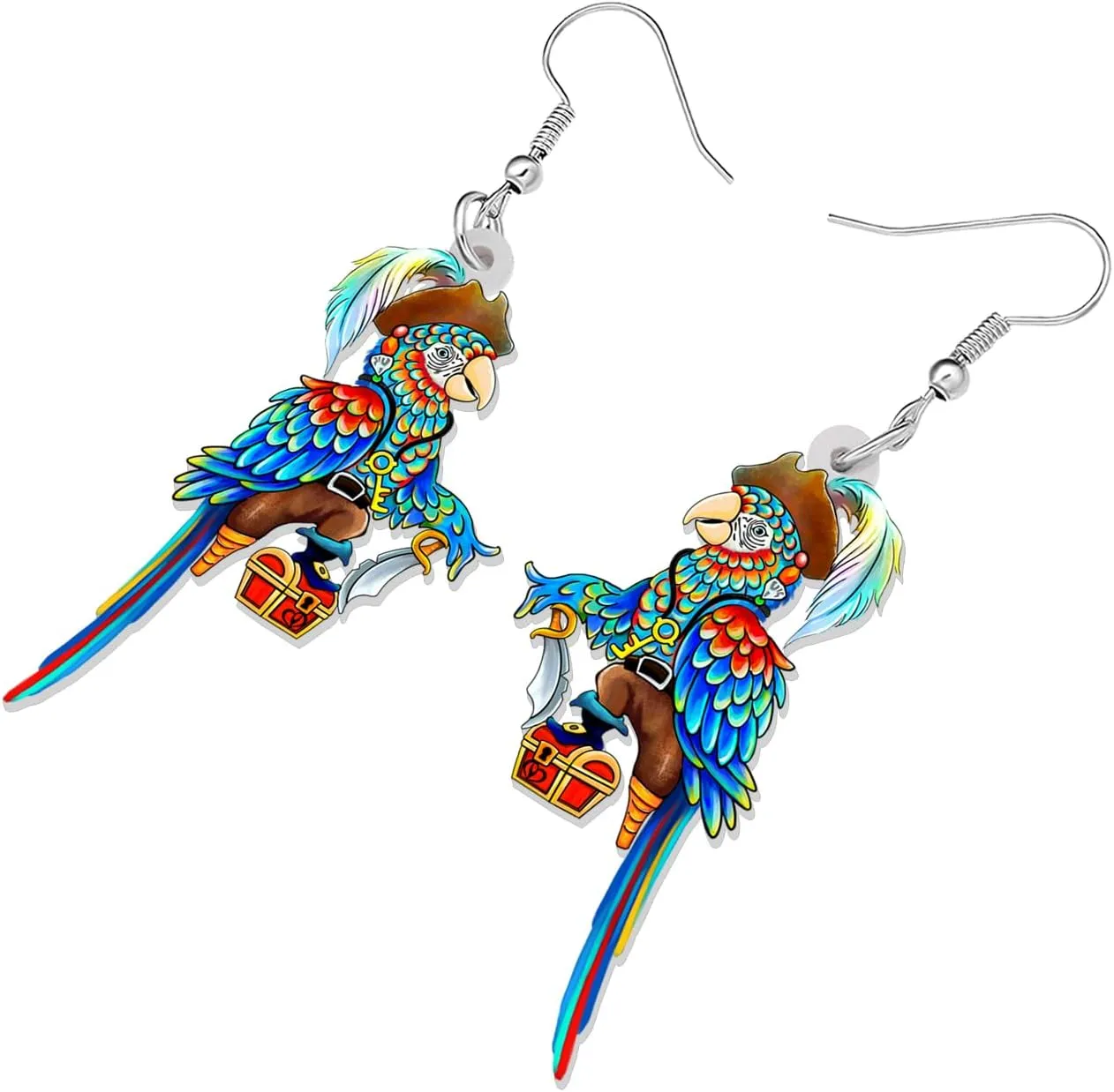Halloween Acrylic Cute Pirates Parrot Earrings Tropical Birds Animals Dangle Trendy Jewelry For Women Bird Lovers Costume Gifts