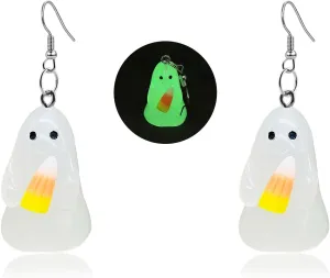 Halloween Earrings for Women 3D Spooky Ghost Earrings Glow-In-The-Dark Ghost Pumpkin Corn Earrings Halloween Jewelry