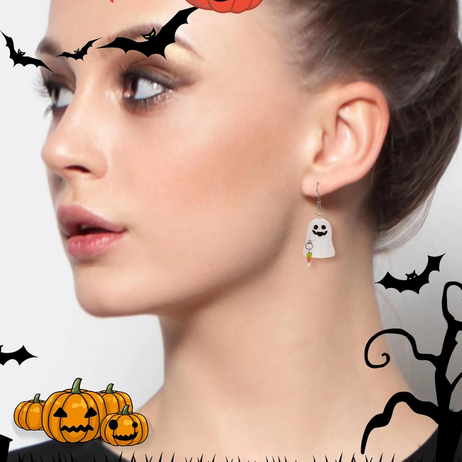 Halloween Ghost Earrings,3D Ghost Glow-In-The-Dark Earring Cute Ghost Pumpkin Corn Drop Dangle Earrings Halloween Jewelry Cosplay Costume Accessories
