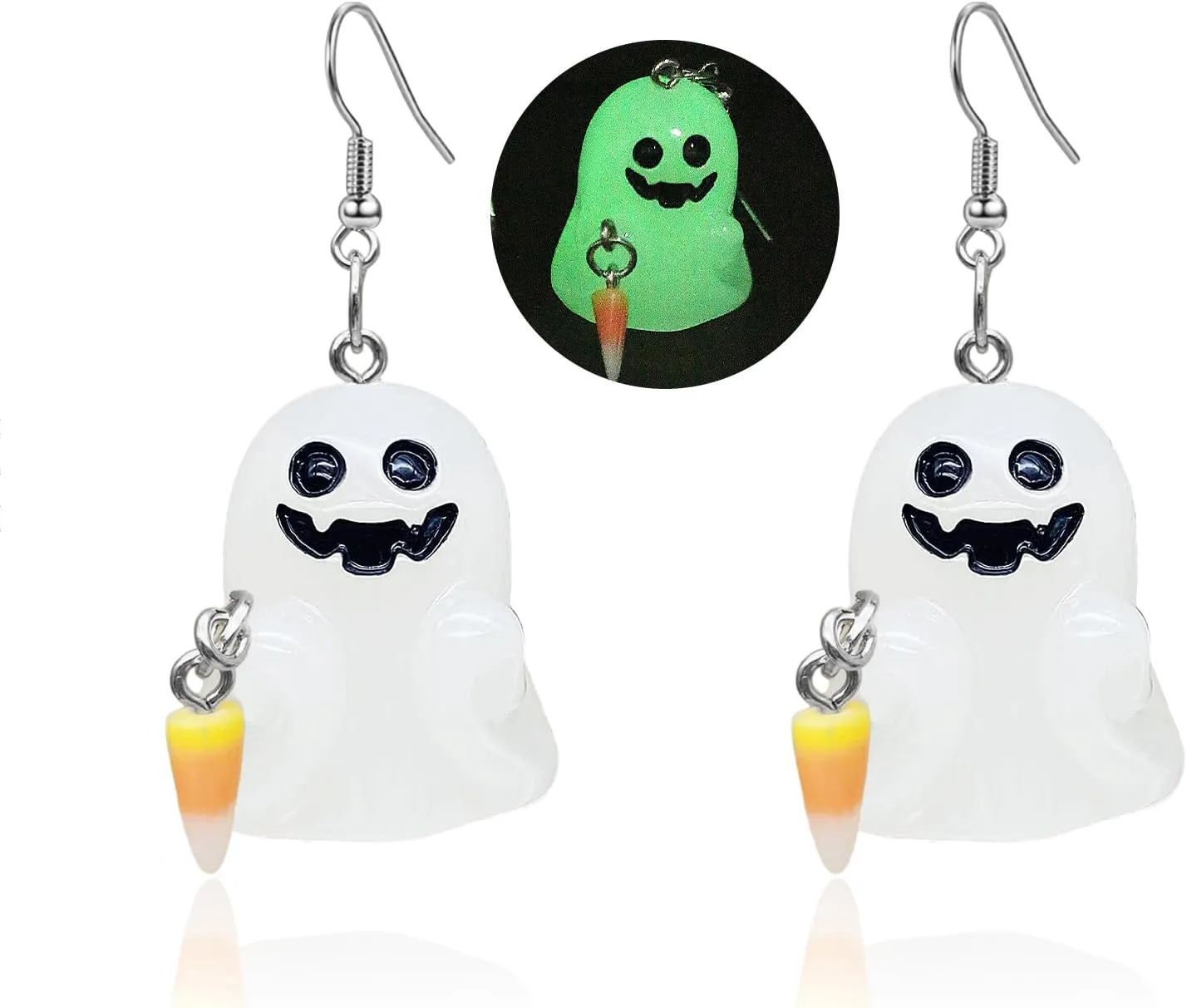 Halloween Ghost Earrings,3D Ghost Glow-In-The-Dark Earring Cute Ghost Pumpkin Corn Drop Dangle Earrings Halloween Jewelry Cosplay Costume Accessories