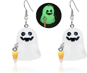Halloween Ghost Earrings,3D Ghost Glow-In-The-Dark Earring Cute Ghost Pumpkin Corn Drop Dangle Earrings Halloween Jewelry Cosplay Costume Accessories