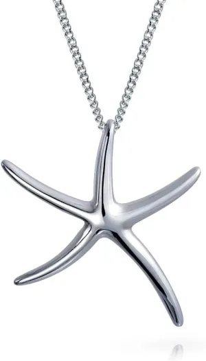 Hawaii Ocean Sea Life Tropical Beach Vacation Nautical Starfish Pendant Necklace Ear Cuff Drop Stud Earrings Jewelry Set For Women Teens .925 Sterling Silver