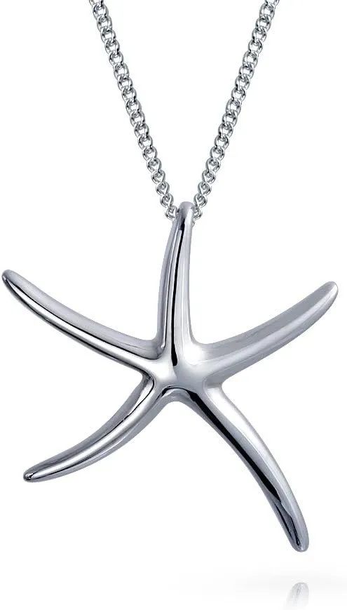 Hawaii Ocean Sea Life Tropical Beach Vacation Nautical Starfish Pendant Necklace Ear Cuff Drop Stud Earrings Jewelry Set For Women Teens .925 Sterling Silver