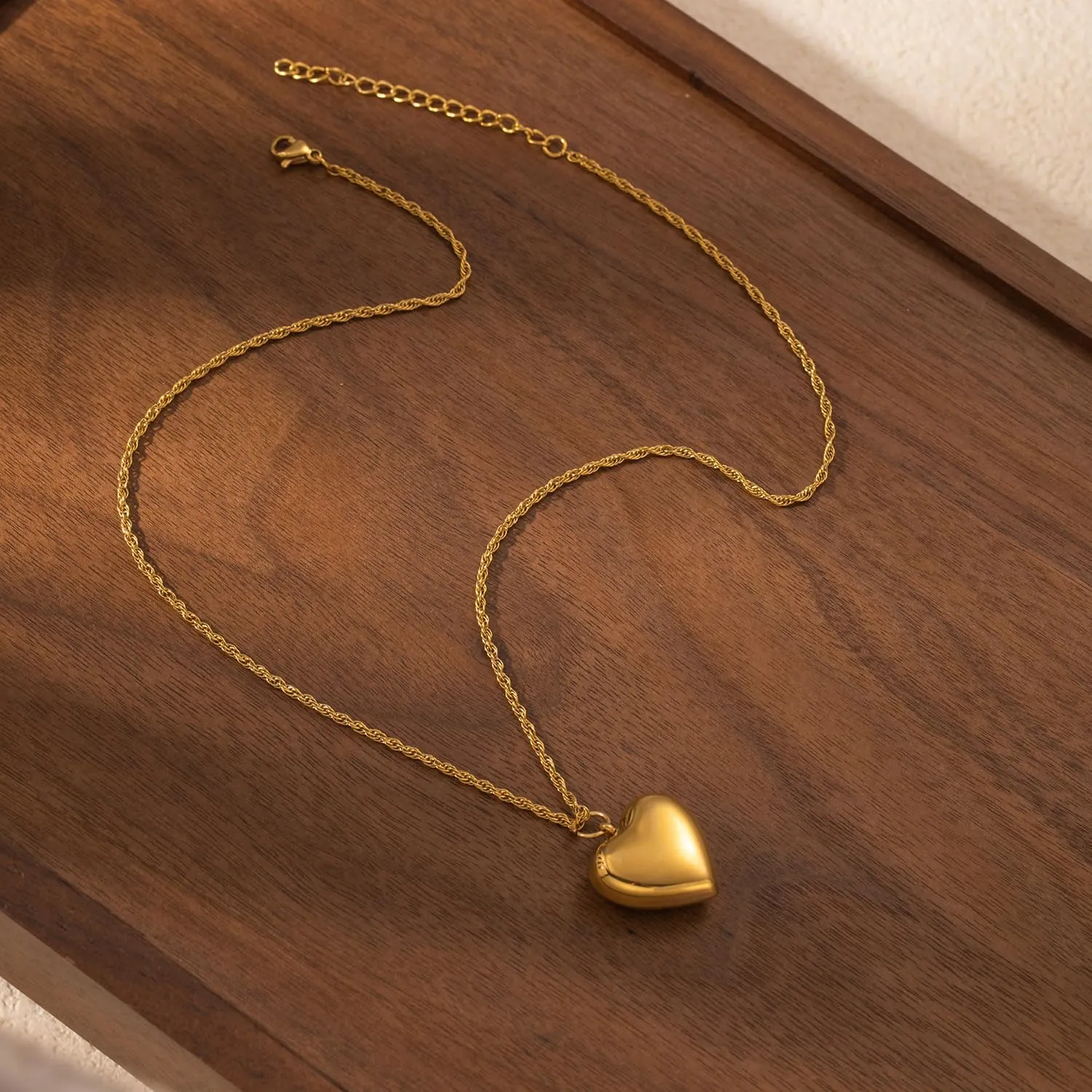 Heart Necklace for Women Puffy Heart Necklace Heart Pendant Necklace 14K Gold Plating Simple Gold Necklace Snake Chain Necklace Gold Layered Necklace Trendy Jewelry