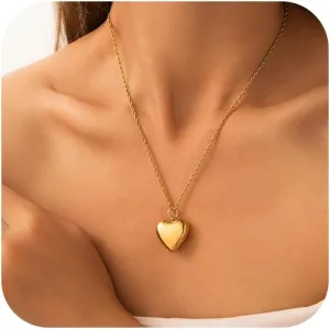 Heart Necklace for Women Puffy Heart Necklace Heart Pendant Necklace 14K Gold Plating Simple Gold Necklace Snake Chain Necklace Gold Layered Necklace Trendy Jewelry