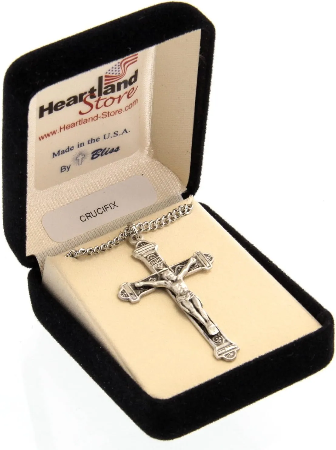Heartland Store Men's Crucifix Sterling Silver Pendant Necklace- 24" Rhodium-Plated Heavy Curb Chain, Tarnish-Resistant, Meaningful Necklace, USA-Made