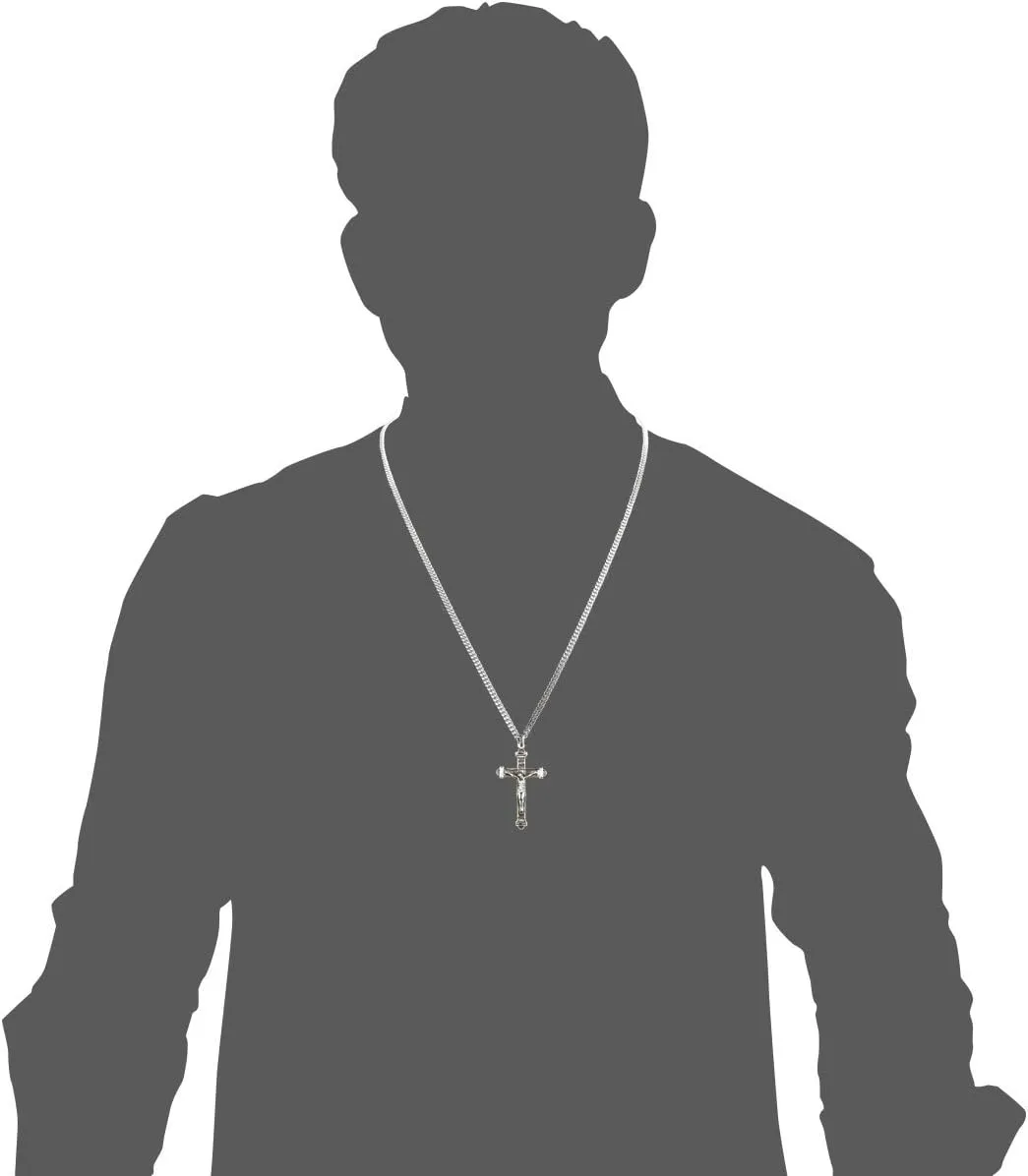 Heartland Store Men's Crucifix Sterling Silver Pendant Necklace- 24" Rhodium-Plated Heavy Curb Chain, Tarnish-Resistant, Meaningful Necklace, USA-Made
