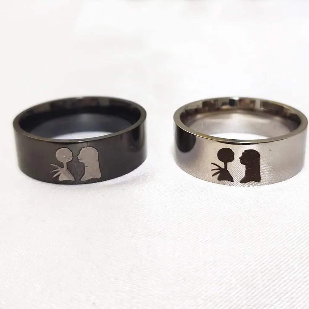 His Sally Her Jack Promise Couple Matching Ring Stainless Steel Engagement Wedding Knuckle Middle Finger Bands Fashion Moonlit Confession Jewelry Gifts for Women Men Valentine's Day Anniversary Christmas Birthday