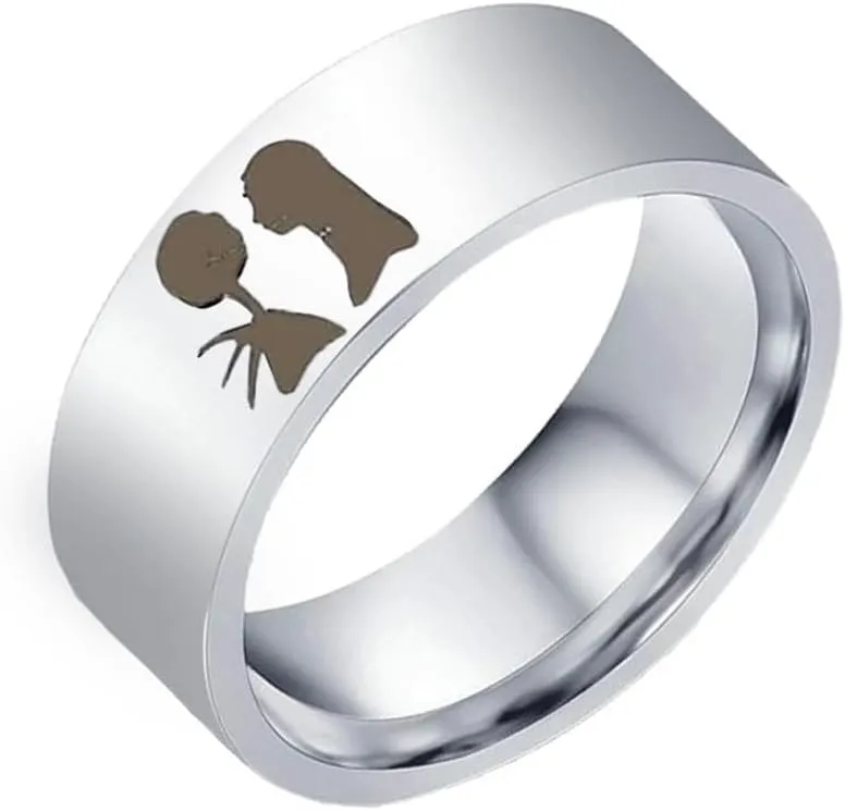 His Sally Her Jack Promise Couple Matching Ring Stainless Steel Engagement Wedding Knuckle Middle Finger Bands Fashion Moonlit Confession Jewelry Gifts for Women Men Valentine's Day Anniversary Christmas Birthday