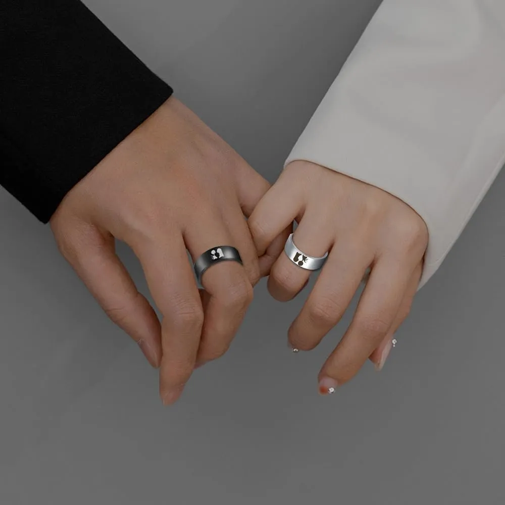 His Sally Her Jack Promise Couple Matching Ring Stainless Steel Engagement Wedding Knuckle Middle Finger Bands Fashion Moonlit Confession Jewelry Gifts for Women Men Valentine's Day Anniversary Christmas Birthday