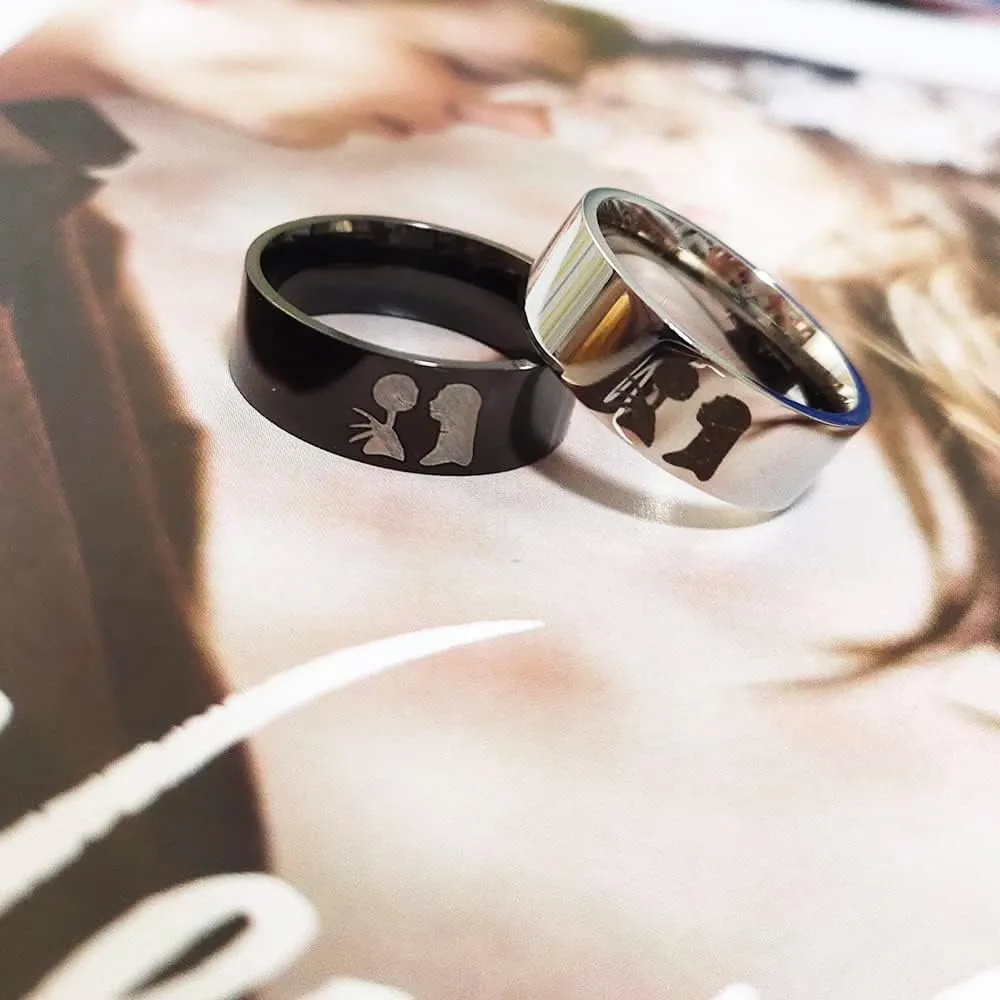 His Sally Her Jack Promise Couple Matching Ring Stainless Steel Engagement Wedding Knuckle Middle Finger Bands Fashion Moonlit Confession Jewelry Gifts for Women Men Valentine's Day Anniversary Christmas Birthday