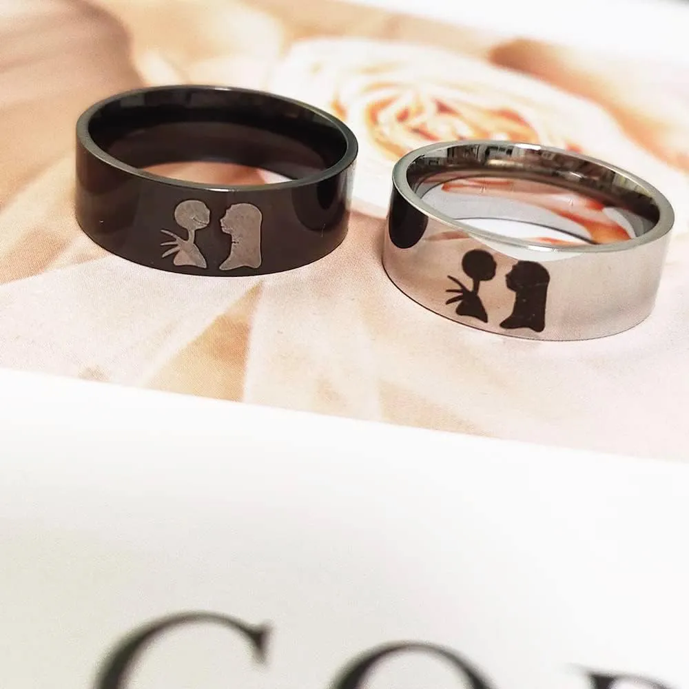His Sally Her Jack Promise Couple Matching Ring Stainless Steel Engagement Wedding Knuckle Middle Finger Bands Fashion Moonlit Confession Jewelry Gifts for Women Men Valentine's Day Anniversary Christmas Birthday