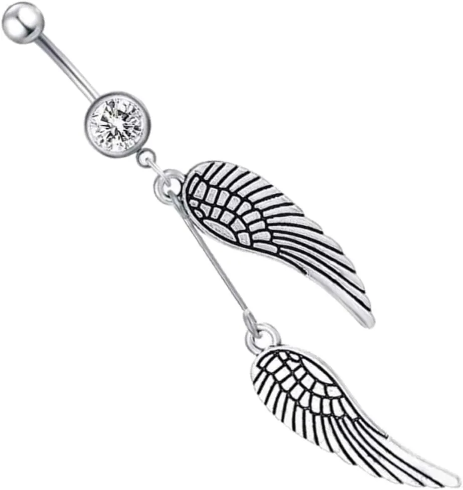 Homoyoyo Sleek Angel Wing Navel Ring Bellybutton Jewelry for Women Body Piercing Decor Non-deformable Design