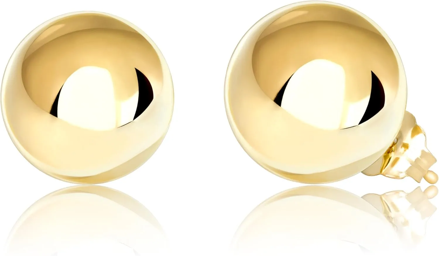Honolulu Jewelry Company 14K Real Gold Polished Round Ball Stud Earrings, 2mm - 10mm