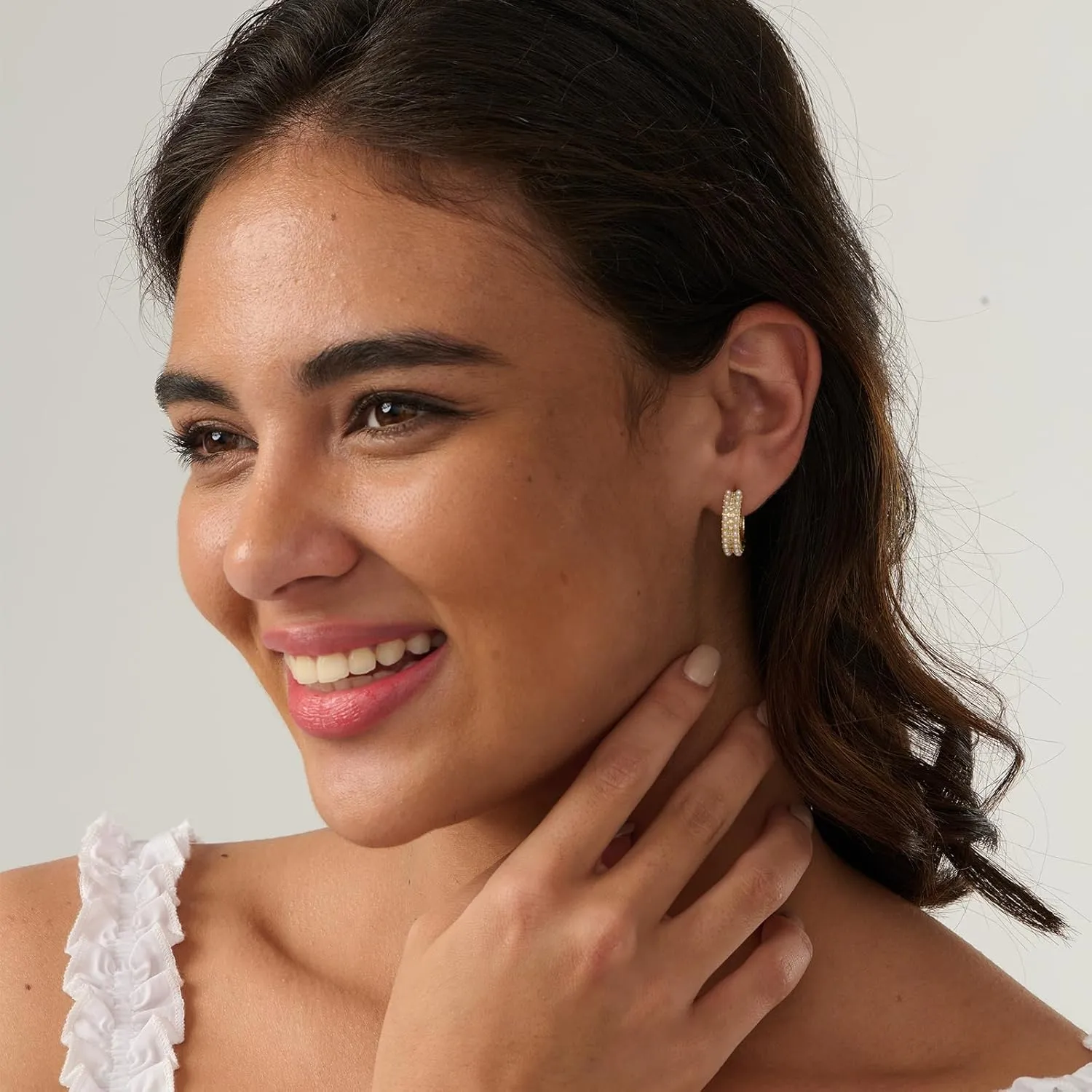 Hoop Earrings for Women-14K Gold Plated Leaf Twist Pearl Dot Boho Huggie Earrings for Women Gifts