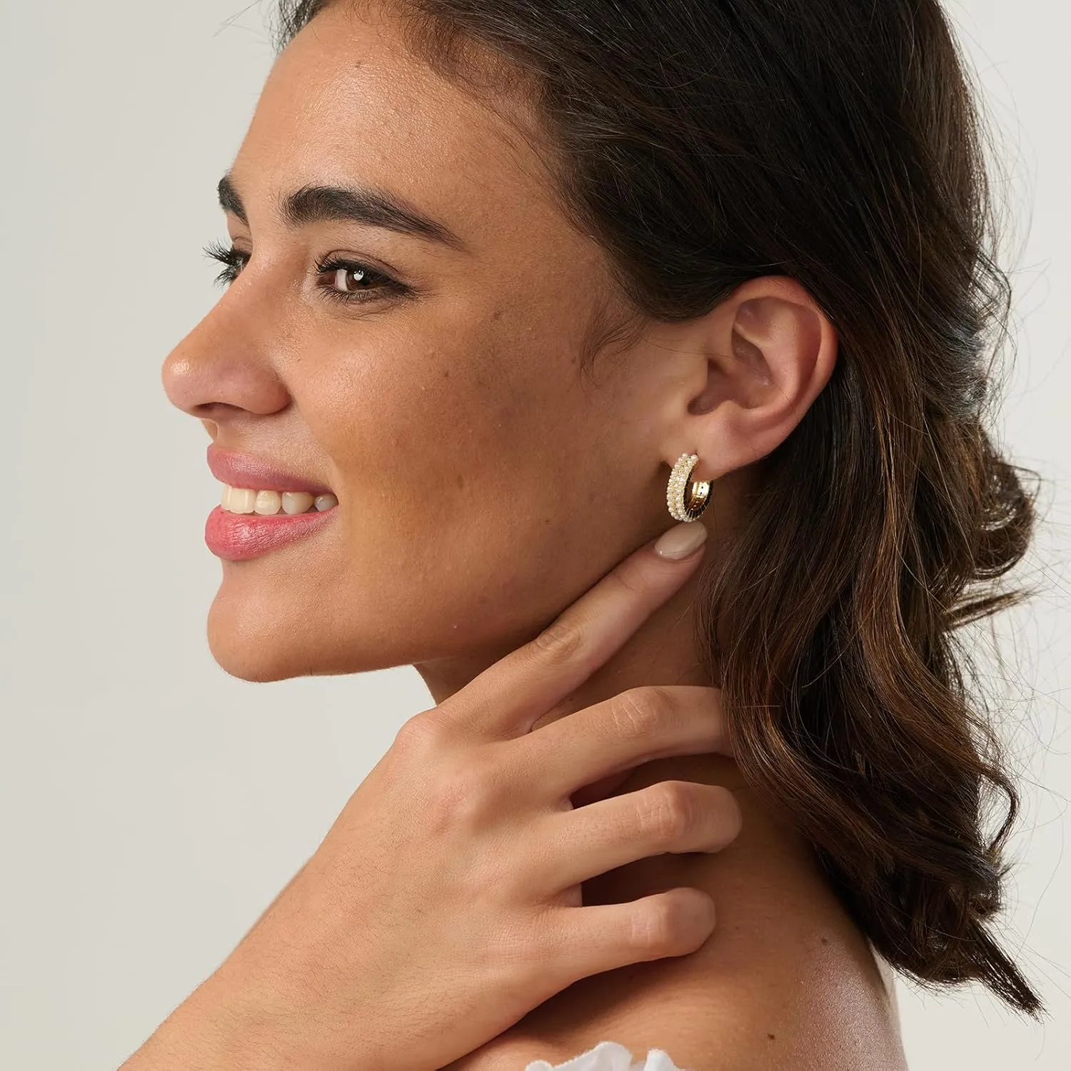 Hoop Earrings for Women-14K Gold Plated Leaf Twist Pearl Dot Boho Huggie Earrings for Women Gifts