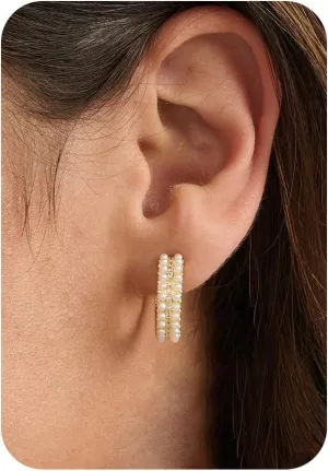 Hoop Earrings for Women-14K Gold Plated Leaf Twist Pearl Dot Boho Huggie Earrings for Women Gifts