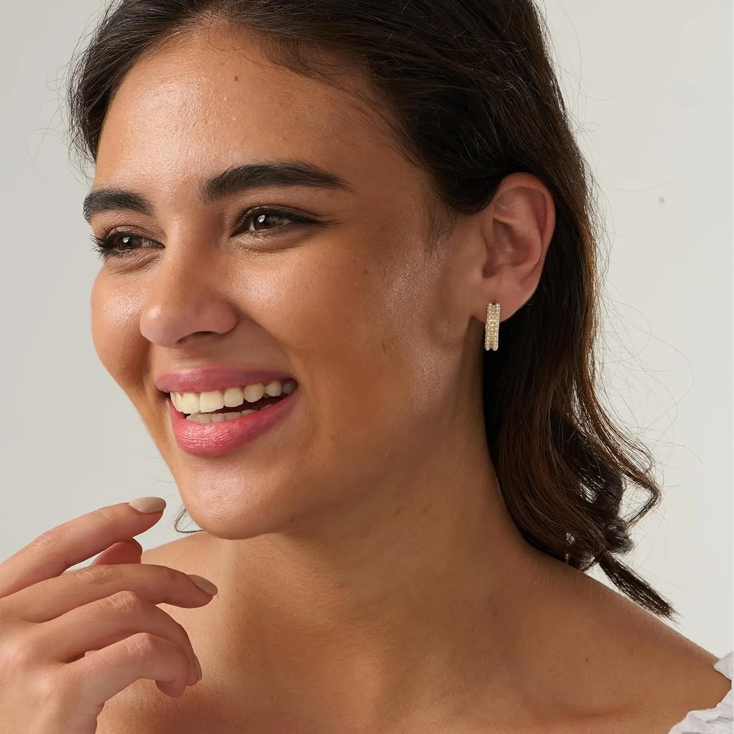 Hoop Earrings for Women-14K Gold Plated Leaf Twist Pearl Dot Boho Huggie Earrings for Women Gifts