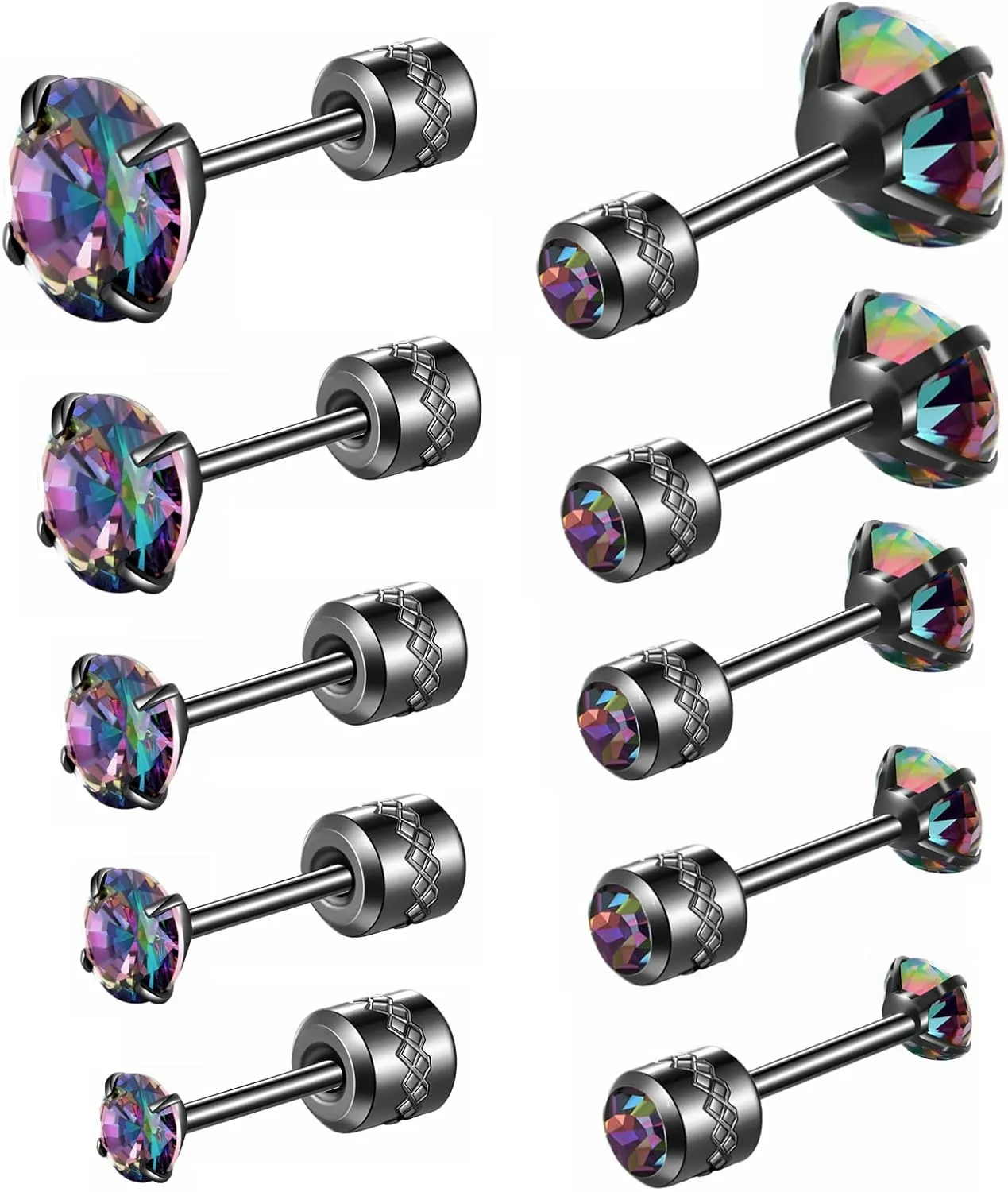Hopply 5 Pairs Titanium Screw Back Cubic Zirconia Studs for Women Men