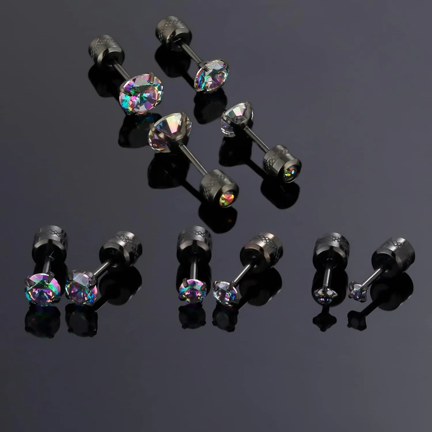 Hopply 5 Pairs Titanium Screw Back Cubic Zirconia Studs for Women Men