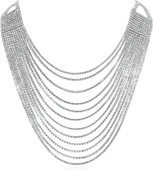 Humble Chic NY Simulated Diamond Statement Necklace for Women - Layered Cubic Zirconia Short Waterfall Chain Necklace